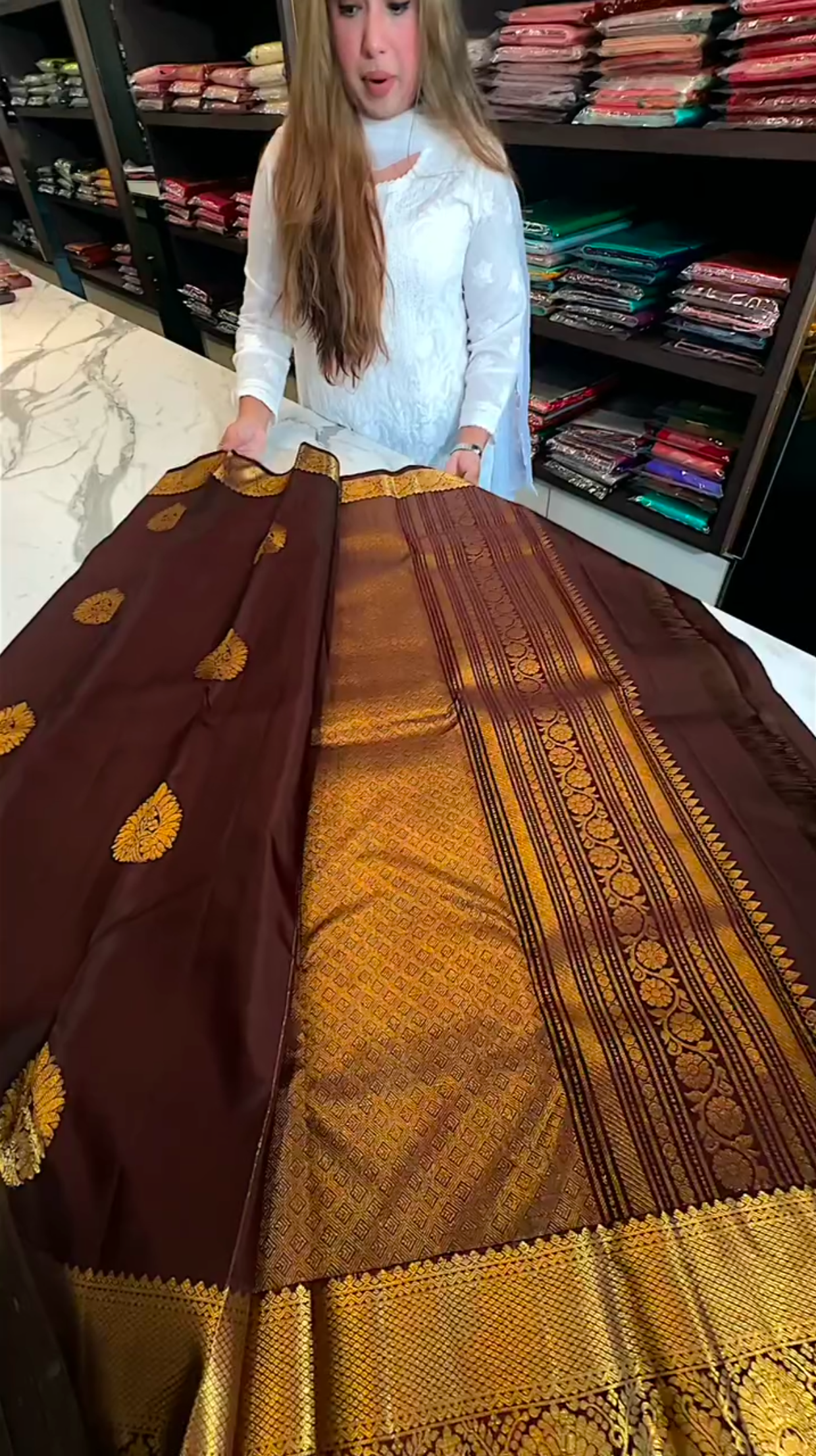 Belgium Dark Chocolate Color Kanjivaram Soft Silk Saree