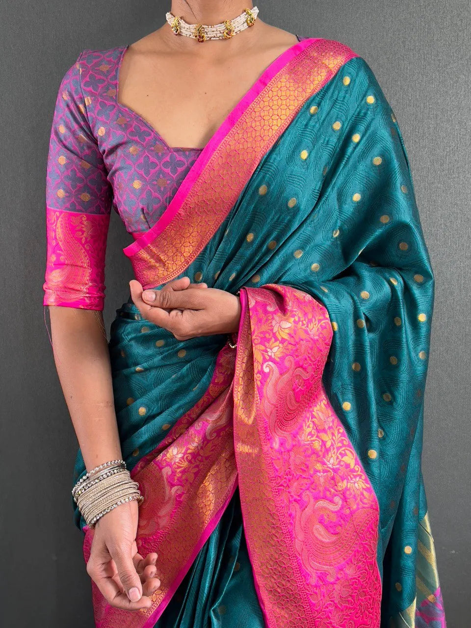 Luxury Silk Saree with Intricate Golden Zari Work