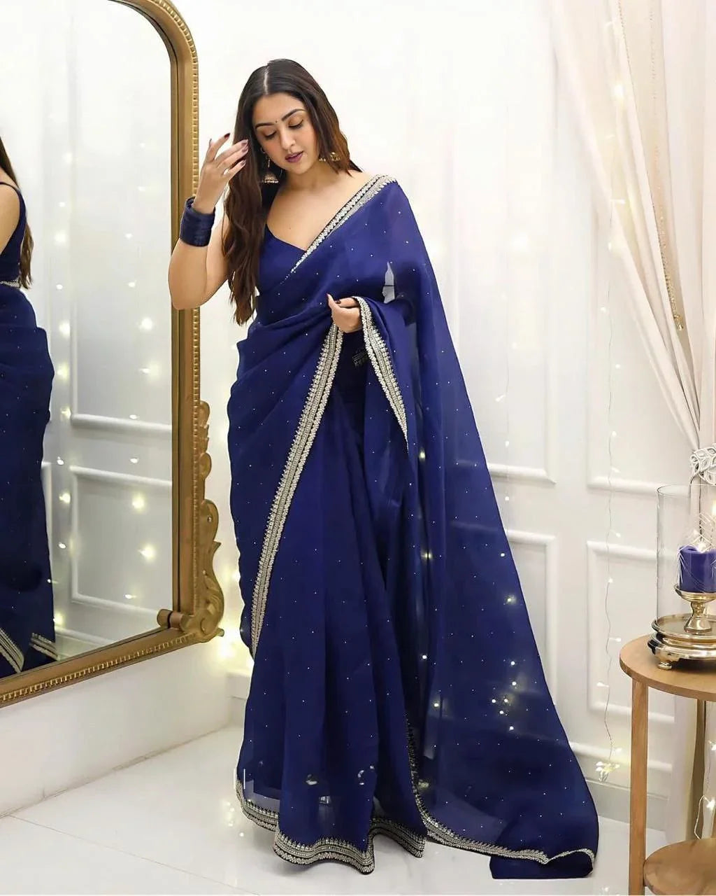 Graceful Charm in Elegant Navy Blue Saree