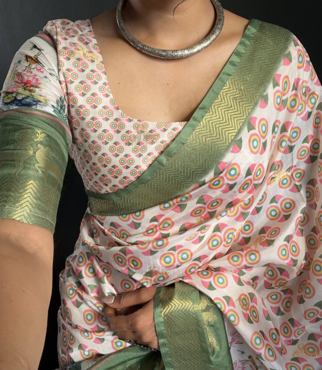 Heritage Silk Saree with Artistic Handpainted Print