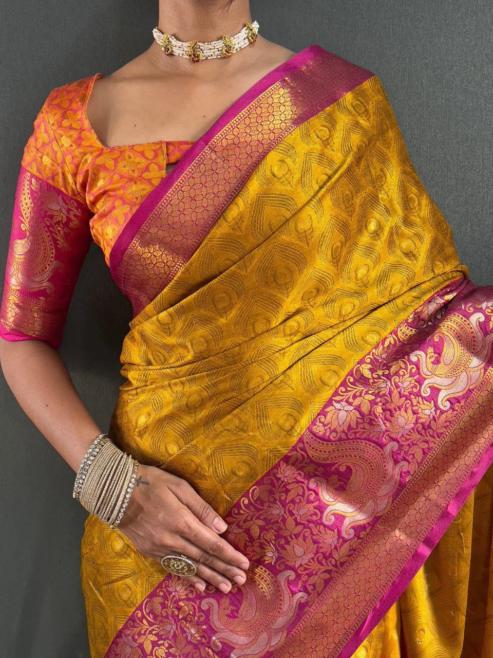 Luxury Silk Saree with Intricate Golden Zari Work