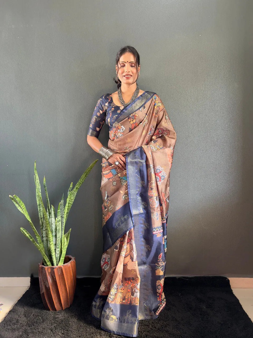 Heritage Silk Saree with Artistic Handpainted Print