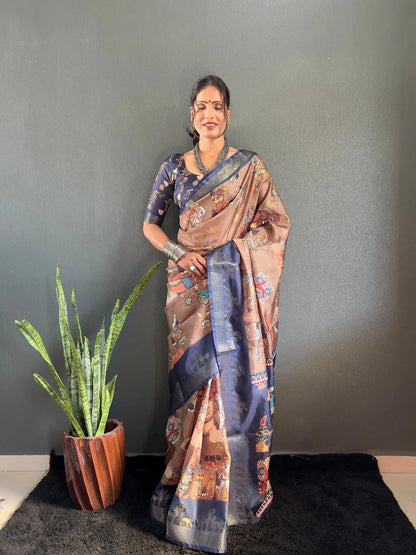 Heritage Silk Saree with Artistic Handpainted Print