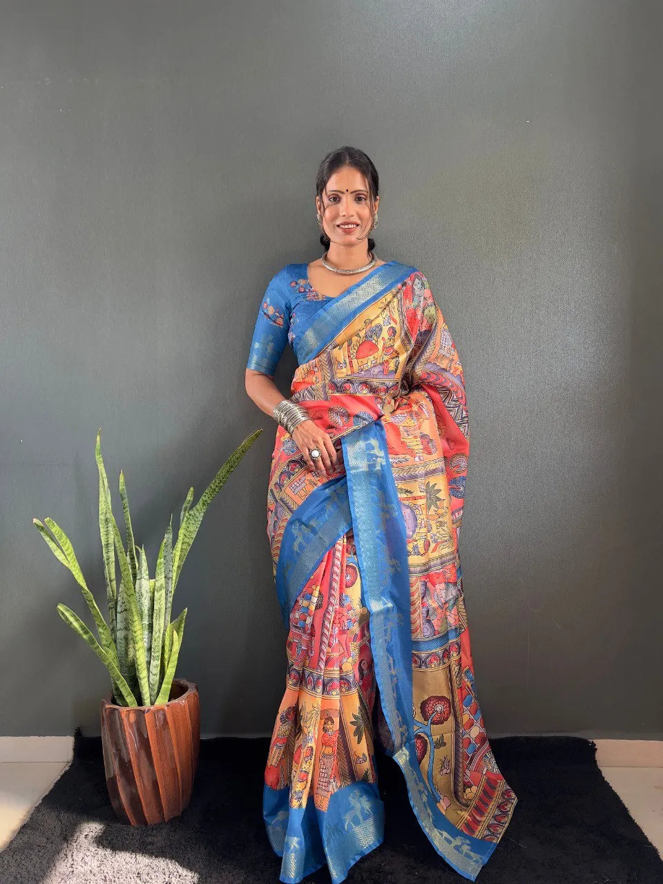 Heritage Silk Saree with Artistic Handpainted Print