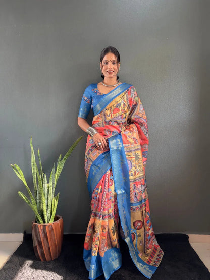 Heritage Silk Saree with Artistic Handpainted Print