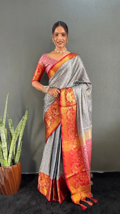 Luxury Silk Saree with Intricate Golden Zari Work