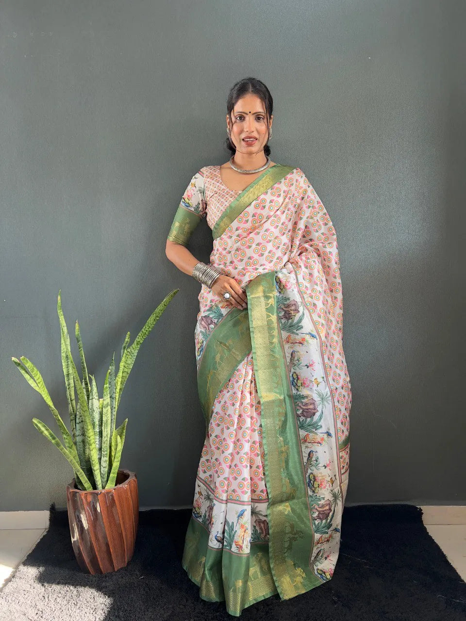 Heritage Silk Saree with Artistic Handpainted Print
