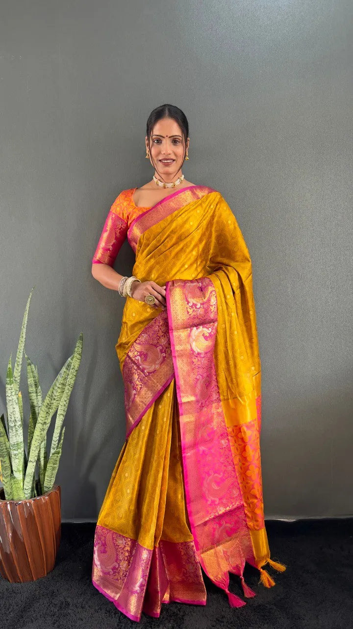 Luxury Silk Saree with Intricate Golden Zari Work