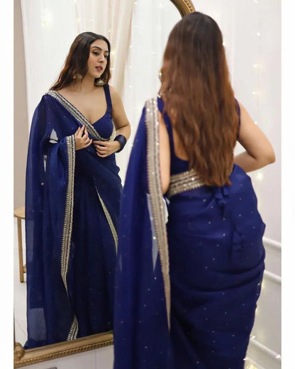 Graceful Charm in Elegant Navy Blue Saree