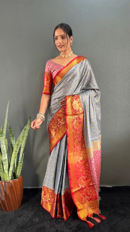 Luxury Silk Saree with Intricate Golden Zari Work