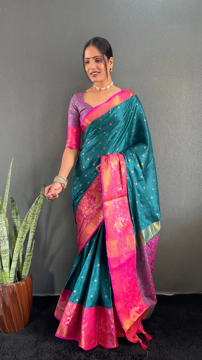 Luxury Silk Saree with Intricate Golden Zari Work