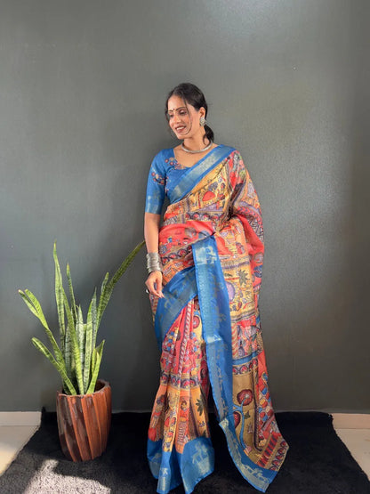 Heritage Silk Saree with Artistic Handpainted Print