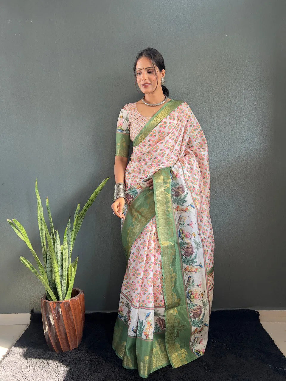 Heritage Silk Saree with Artistic Handpainted Print