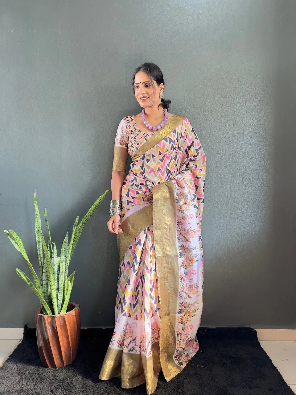 Heritage Silk Saree with Artistic Handpainted Print