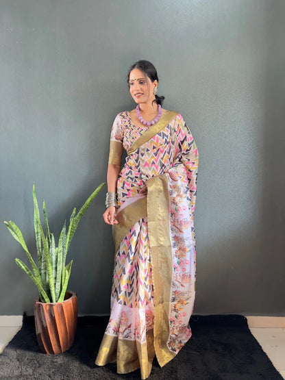 Heritage Silk Saree with Artistic Handpainted Print