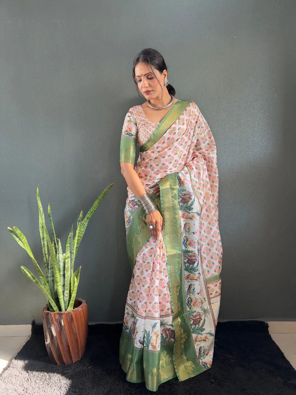 Heritage Silk Saree with Artistic Handpainted Print