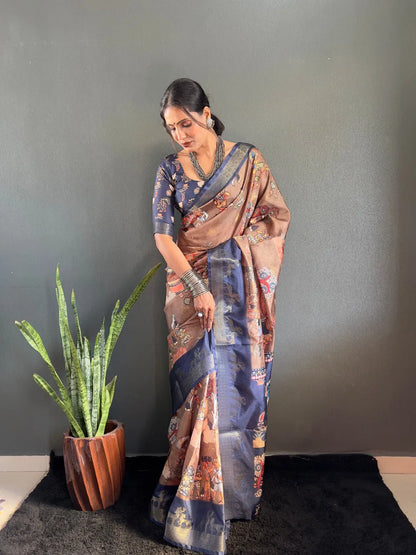 Heritage Silk Saree with Artistic Handpainted Print
