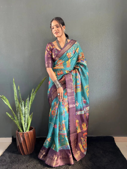 Heritage Silk Saree with Artistic Handpainted Print