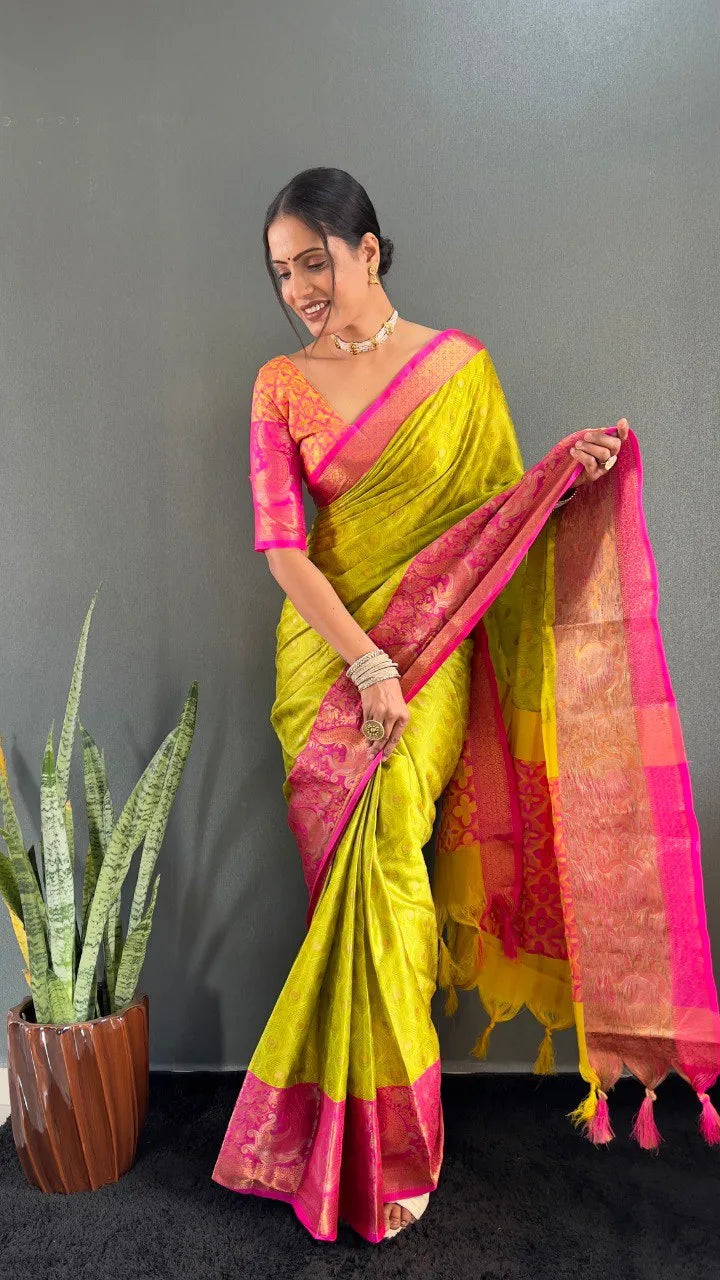 Luxury Silk Saree with Intricate Golden Zari Work