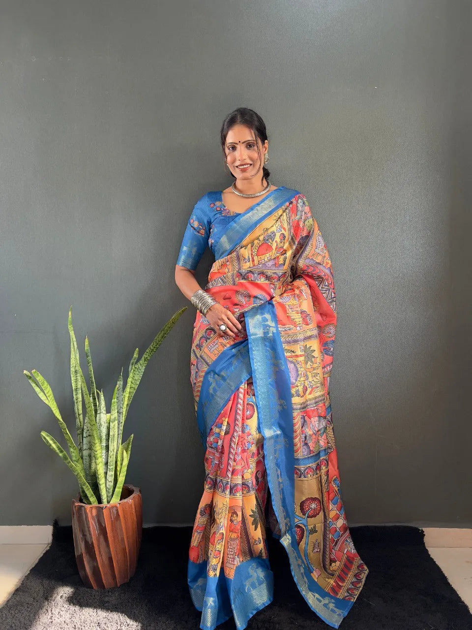 Heritage Silk Saree with Artistic Handpainted Print
