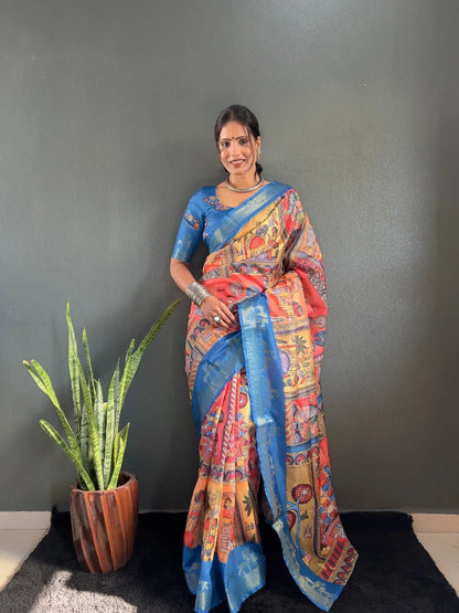 Heritage Silk Saree with Artistic Handpainted Print