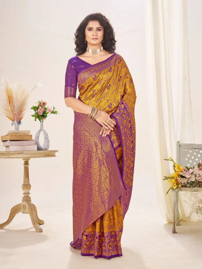 Timeless Banarasi Silk Saree with Luxurious Golden Zari Work