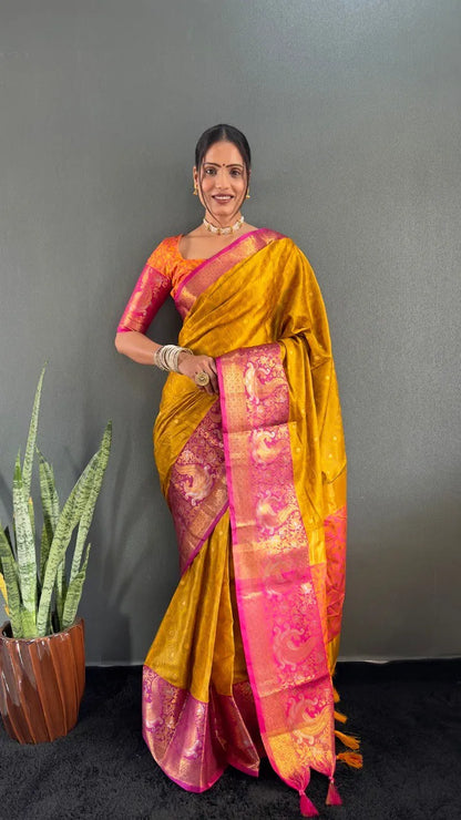 Luxury Silk Saree with Intricate Golden Zari Work