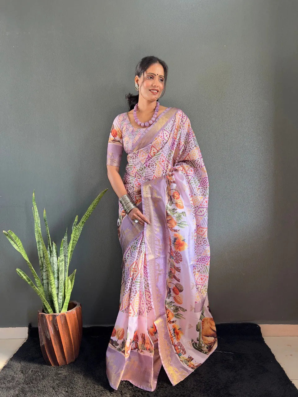 Heritage Silk Saree with Artistic Handpainted Print