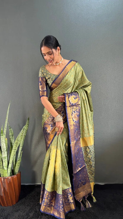 Luxury Silk Saree with Intricate Golden Zari Work
