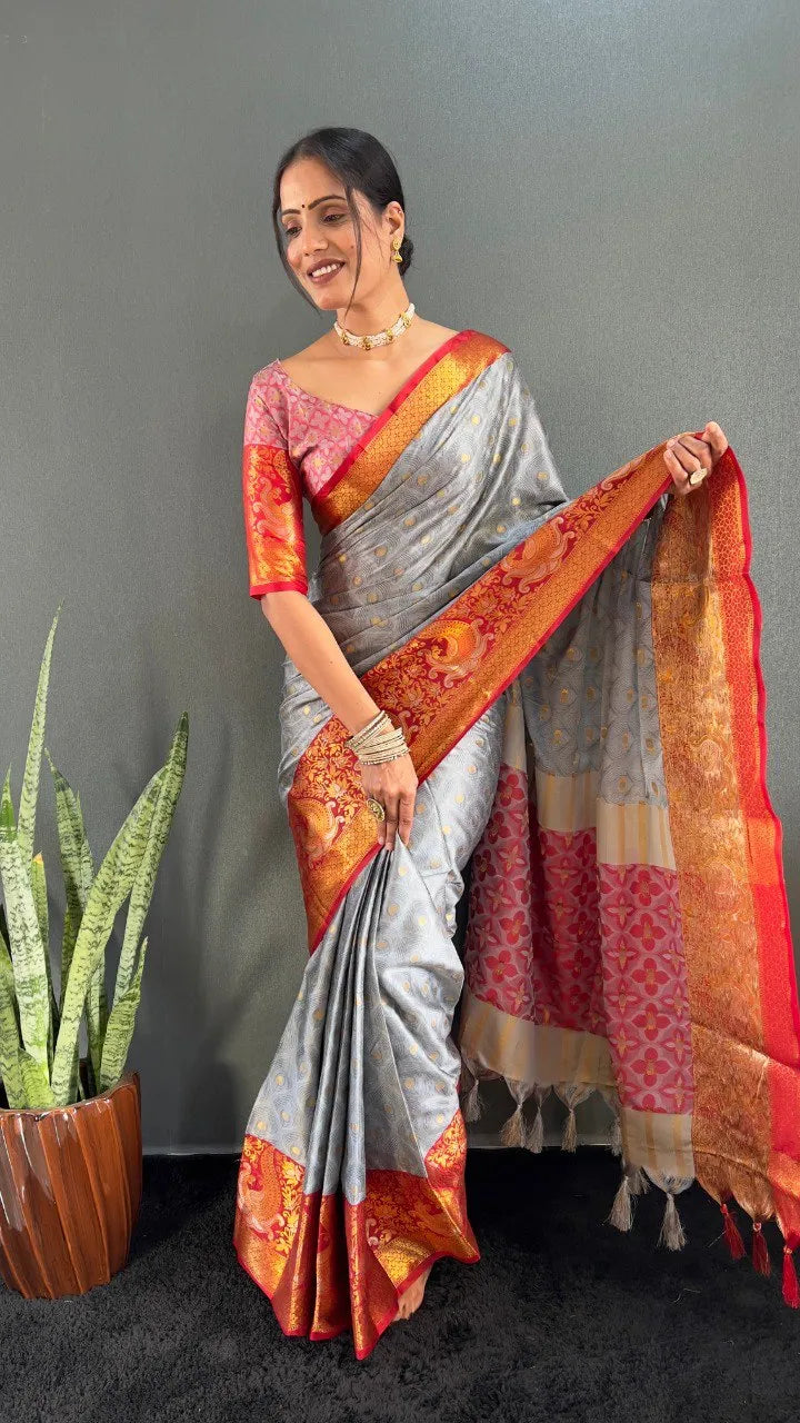 Luxury Silk Saree with Intricate Golden Zari Work