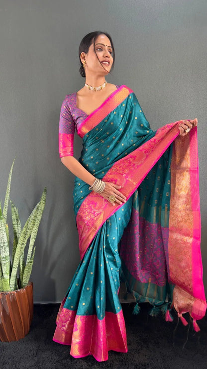 Luxury Silk Saree with Intricate Golden Zari Work