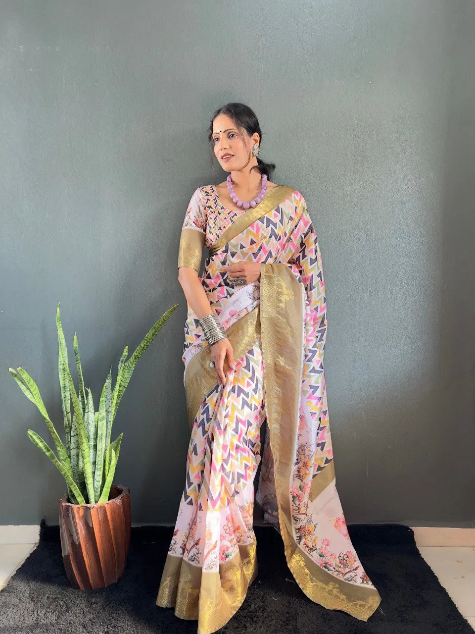 Heritage Silk Saree with Artistic Handpainted Print