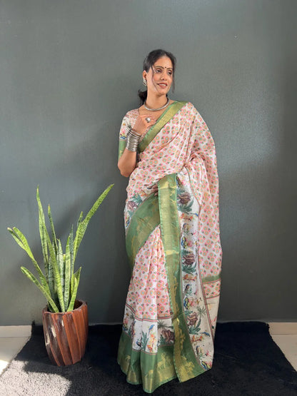 Heritage Silk Saree with Artistic Handpainted Print