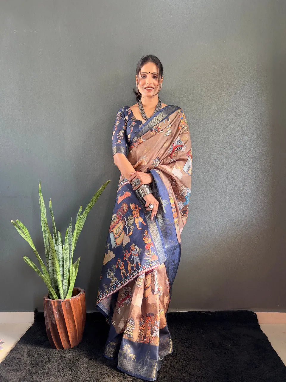 Heritage Silk Saree with Artistic Handpainted Print