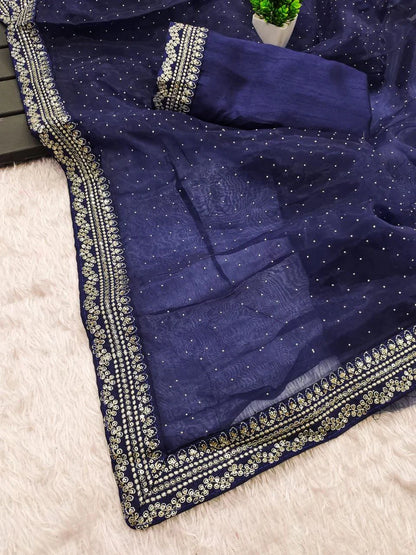 Graceful Charm in Elegant Navy Blue Saree