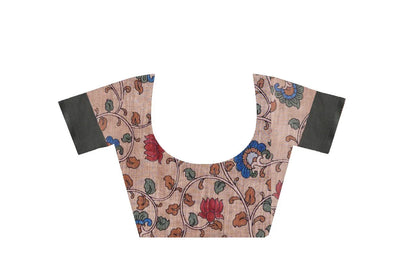 Graceful Woven Saree with Handcrafted Kalamkari Detailing