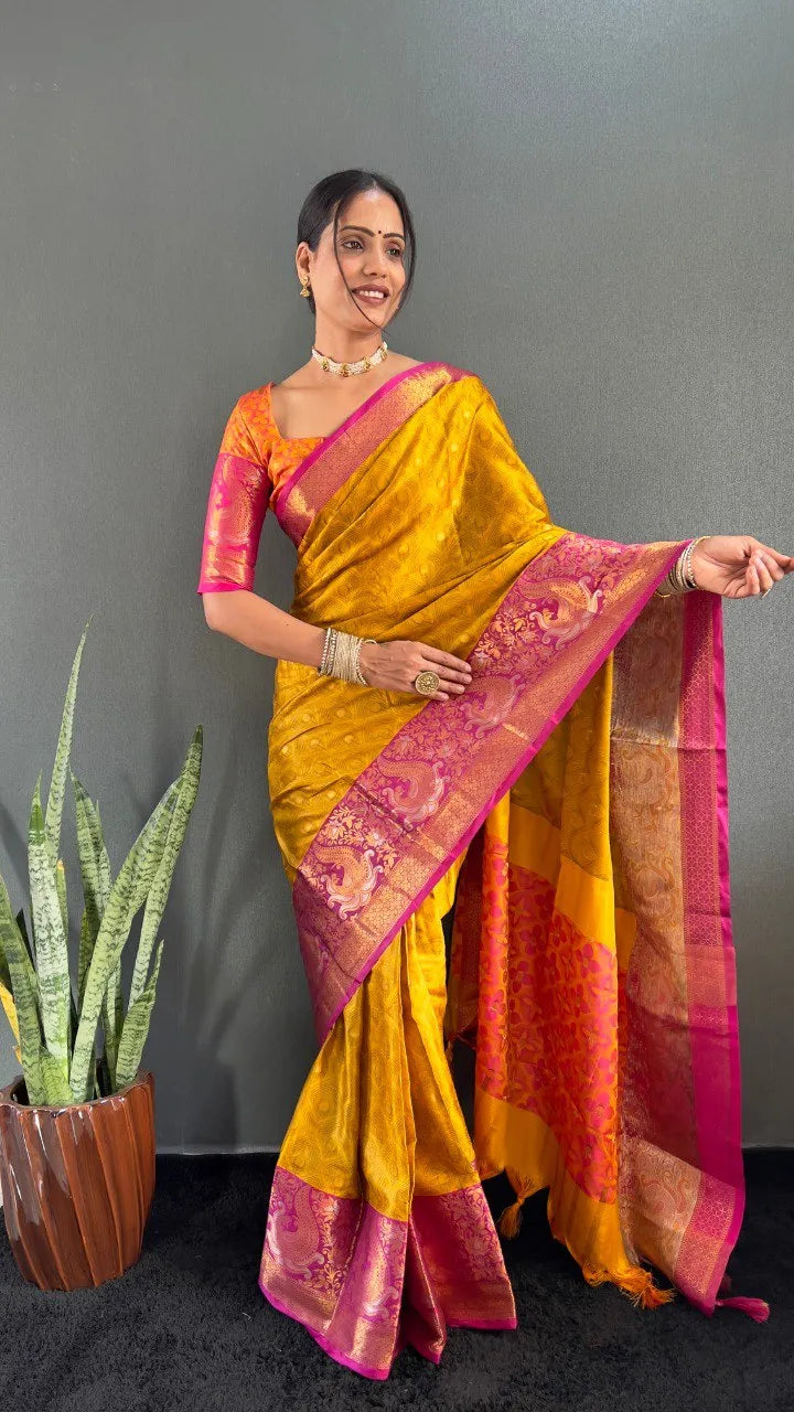 Luxury Silk Saree with Intricate Golden Zari Work