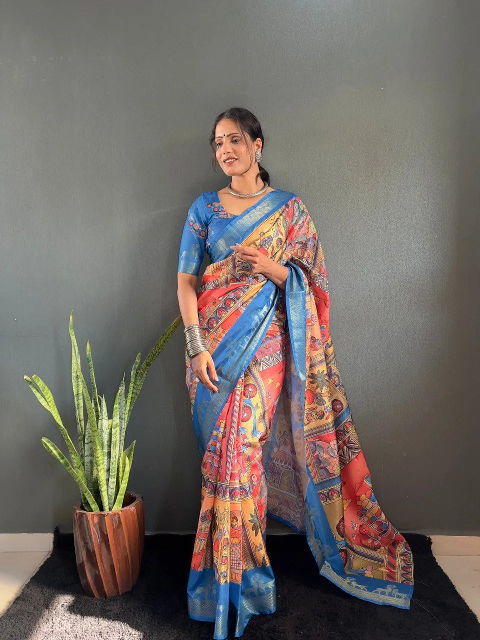 Heritage Silk Saree with Artistic Handpainted Print
