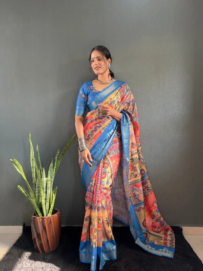 Heritage Silk Saree with Artistic Handpainted Print