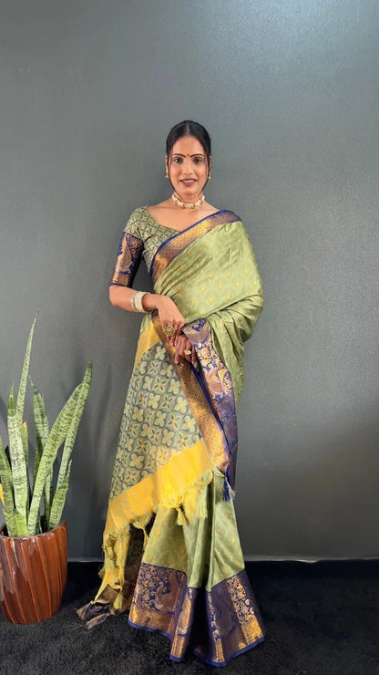 Luxury Silk Saree with Intricate Golden Zari Work