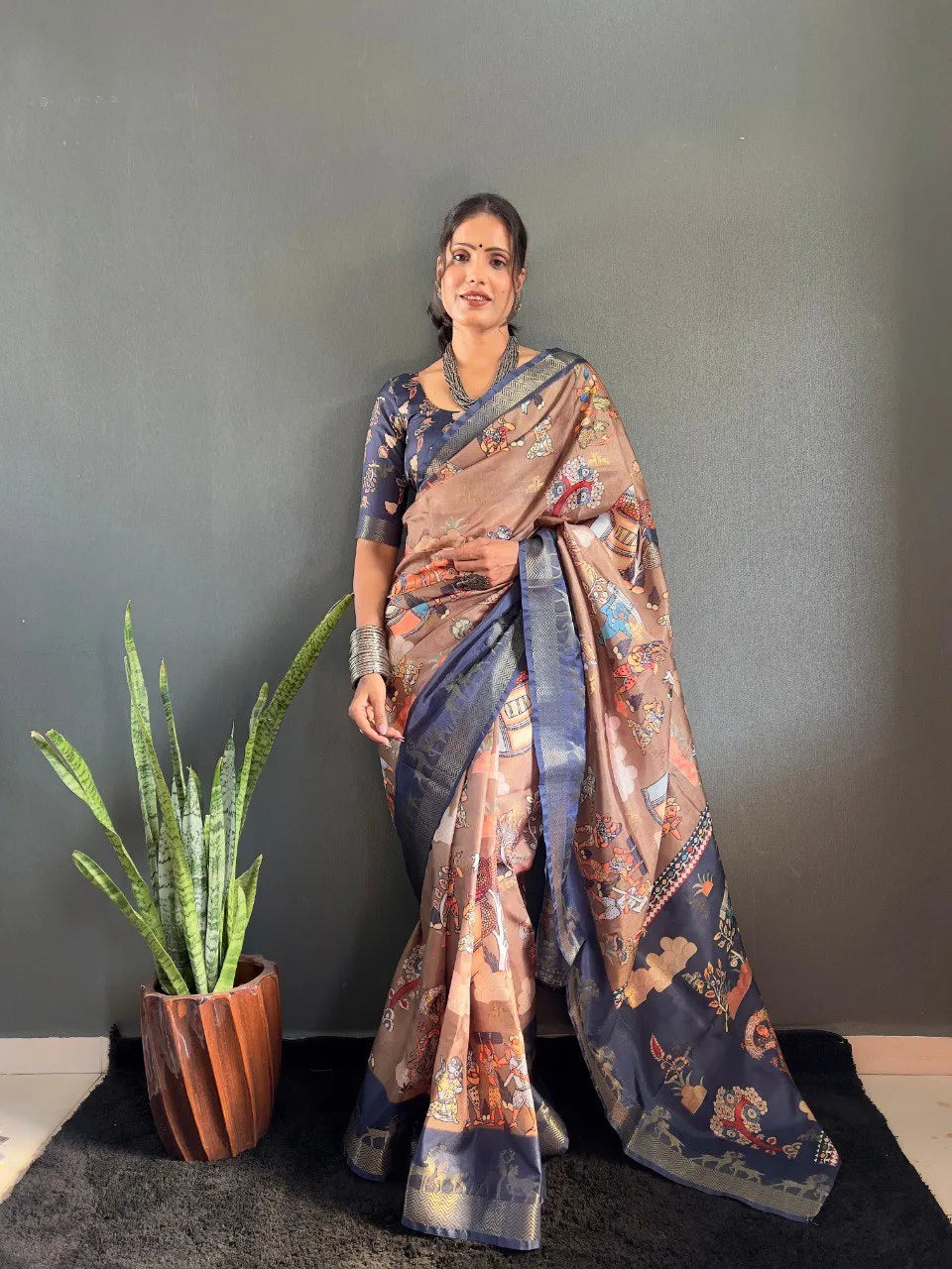 Heritage Silk Saree with Artistic Handpainted Print