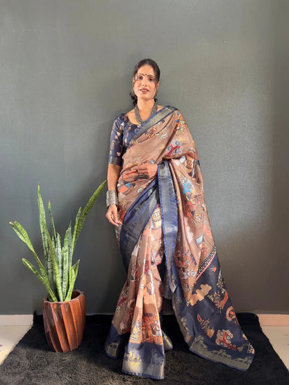 Heritage Silk Saree with Artistic Handpainted Print