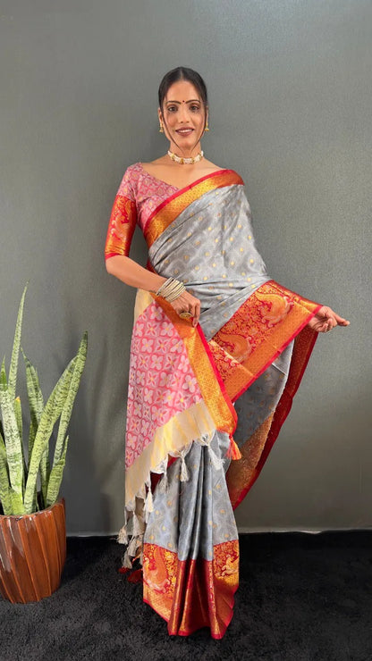 Luxury Silk Saree with Intricate Golden Zari Work