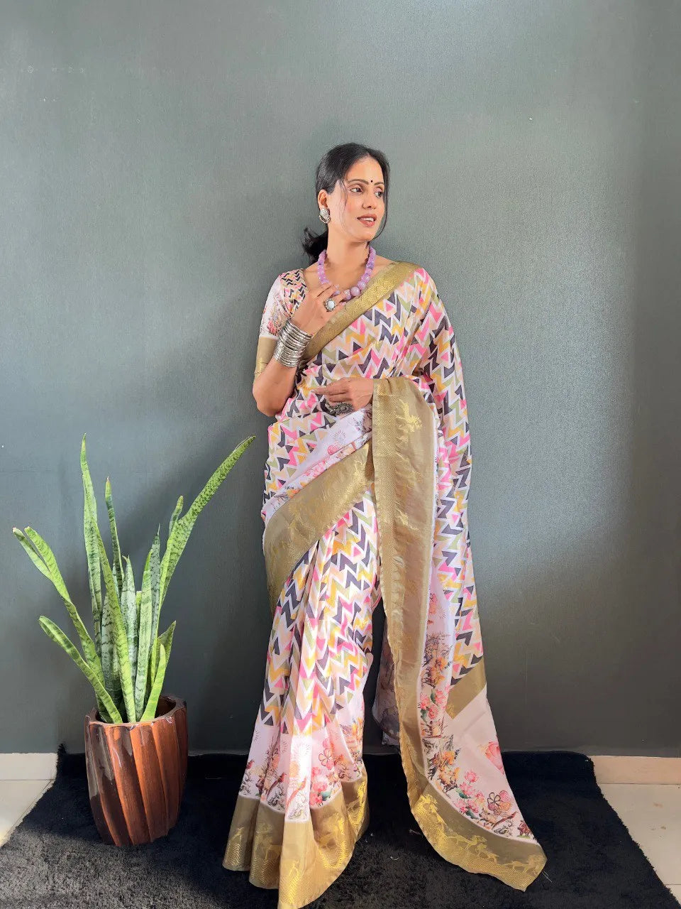 Heritage Silk Saree with Artistic Handpainted Print