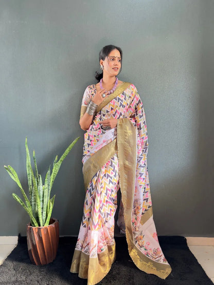 Heritage Silk Saree with Artistic Handpainted Print