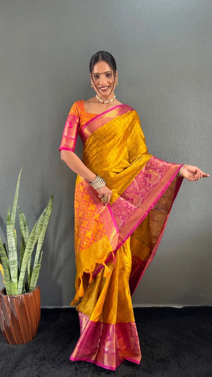 Luxury Silk Saree with Intricate Golden Zari Work