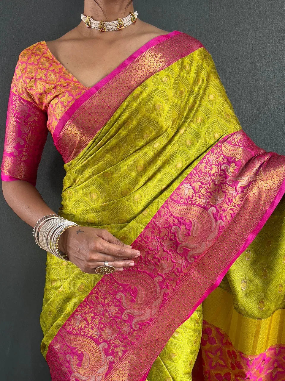 Luxury Silk Saree with Intricate Golden Zari Work