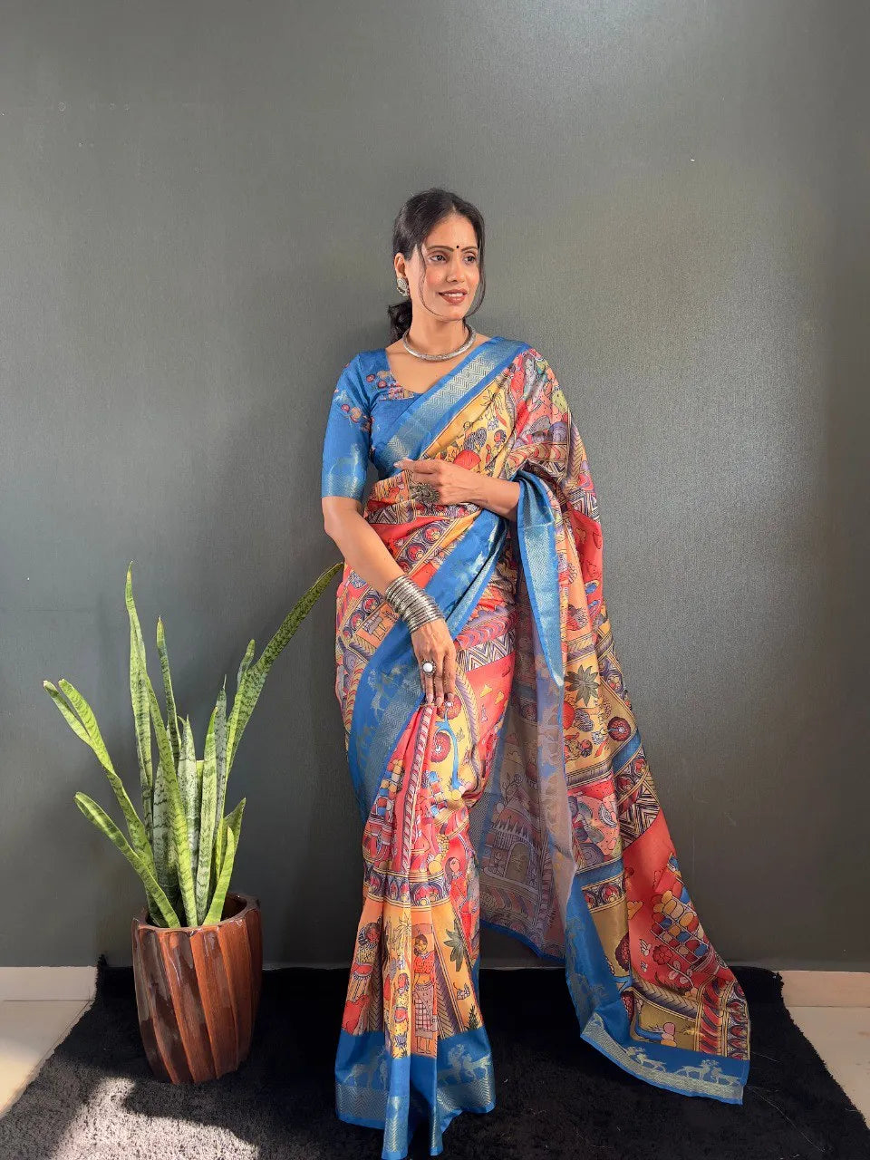 Heritage Silk Saree with Artistic Handpainted Print