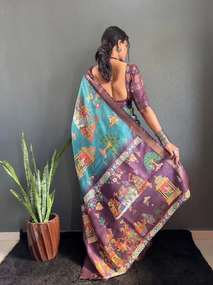 Heritage Silk Saree with Artistic Handpainted Print