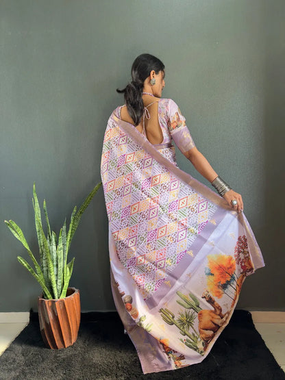 Heritage Silk Saree with Artistic Handpainted Print